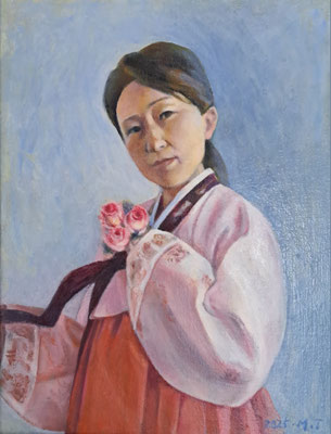 C47　竹花 美智子　花を贈る　油彩　F10