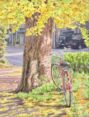 C58　平石 達也　街角の風景　水彩　F6