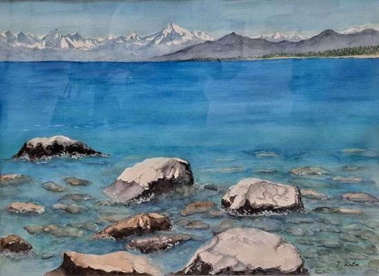 A21　小品会員　加藤 俊和　水彩　61×46　レイク・テカポ(ﾆｭｰｼﾞｰﾗﾝﾄﾞ）　