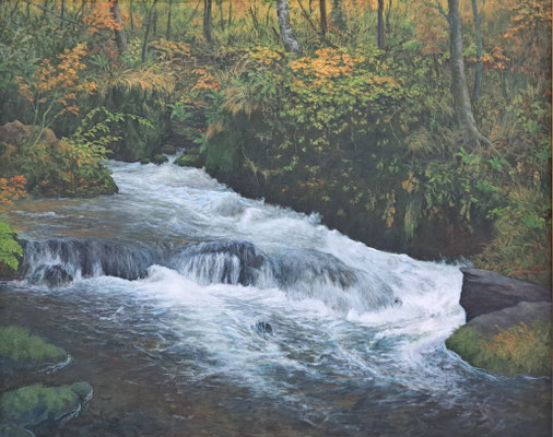 C20　岡本 邦治　奥入瀬渓流　油彩　F100