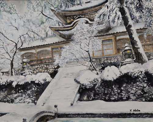 A27　小品会員　加藤 俊和　冬の永平寺　中雀門　水　Ｆ8
