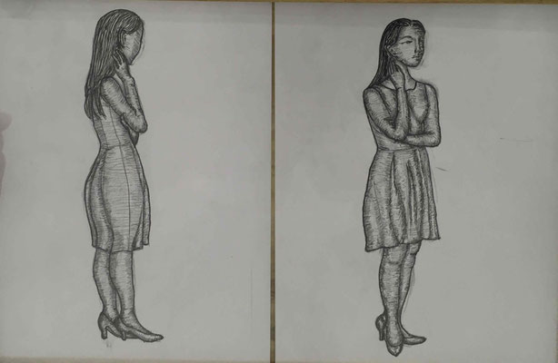 C25　神島 祐紀子　女性　ペン画　30×45