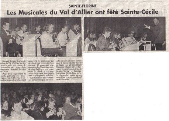 Concert de la Sainte-Cécile du 20 novembre 2007 à Sainte-Florine. Article La Ruche.