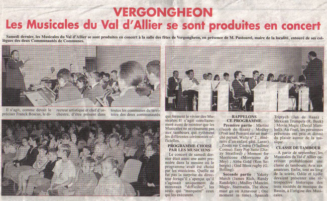 Concert du 21 avril 2007 à Vergongheon. Article de La Ruche.