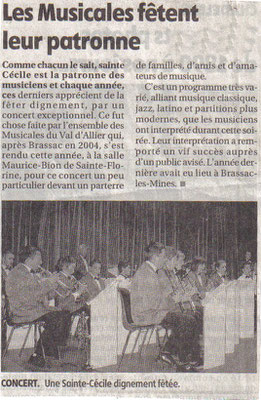 Concert de la Sainte-Cécile 2005 à Sainte-Florine. Article de La Montagne.