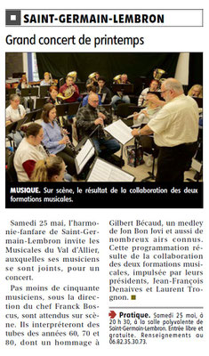 Concert de printemps à Saint-Germain-Lembron : La Montagne Issoire du jeudi 23 mai 2024.