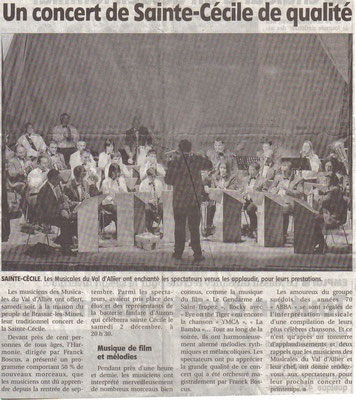 Concert de la Sainte-Cécile 2006 à la maison du peuple de Brassac-les-Mines. Article de La Montagne.