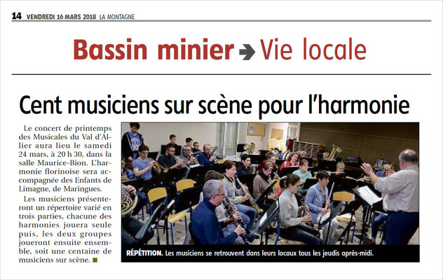 Préparation du concert de printemps 2018. Article La Montagne du vendredi 16 mars 2018.