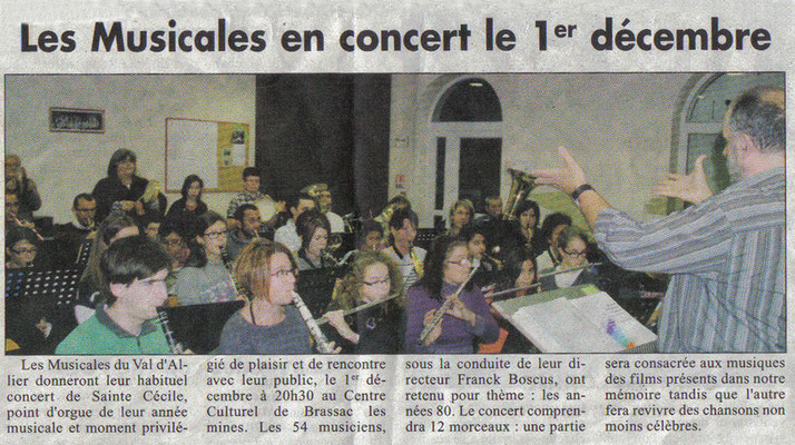 Préparation du concert de Sainte-Cécile 2012. Article de La Ruche.