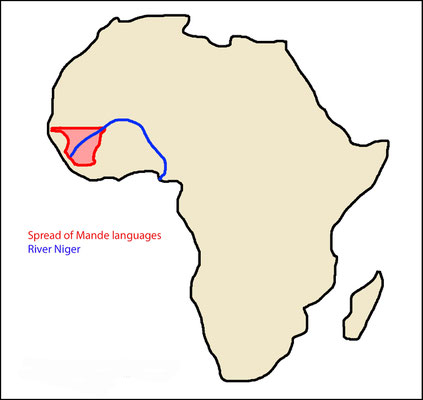 The Mande languages and river Niger in Africa (Map: RP)