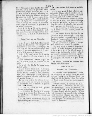 Gazette des Deux-Ponts (13 novembre 1775) : récit des obsèques en la ville de Deux-Ponts et inhumation au chateau de Petersheim 