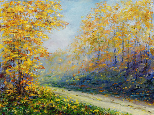 Yellow Fall Trees Oil on panel canvas, 30x40 cm,11-2015 ‪#‎art‬ ‪#‎autumn‬ ‪#‎fall‬