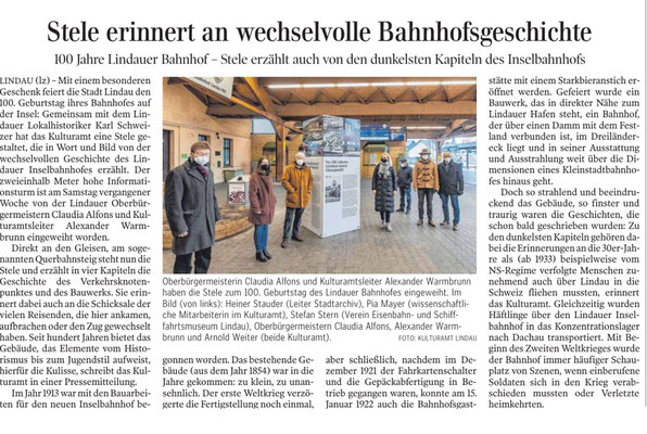 Lindauer Zeitung 18. Januar 2022 Einweihung Gedenkstele Inselbahnhof