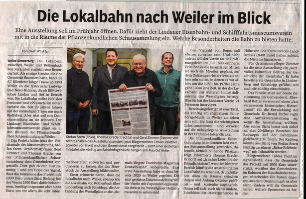 Westallgäuer 15.1.2025: Gemeinde Weiler-Simmerberg unterstützt Ausstellung zur Lokalbahn Weiler 