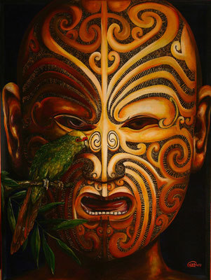 328. "Moko"  Acryl und Goldpaste auf Leinwand, 120x160h, 2010