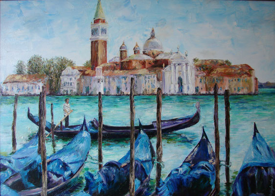 painting "Venice" Canvas/oil., 19,5"Hx27,5"W (50х70 сentimeters)2013 ( painting, people, sea, boat, venice, water, city, gondola, realism, Los Angeles, New York City, Ukraine)