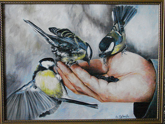painting "Hand Birds" Canvas/oil, 17,5’H x 23.5‘W (45x60 сentimeters) 