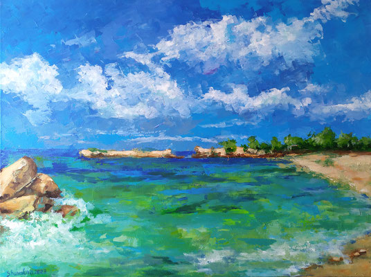 painting. Sea.2023 Acrylic on Canvas. 31.5 W x 23.6 H x 0.7 D(Seascape, mountains, beach, beach vacation, landscape, sea, sunset, sunrise, wave, summer, ocean, sea wave)