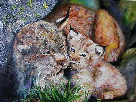 painting "Bobcats" Canvas/oil, 17,5’H x 23.5‘W (45 x 60 centimeters)/ "Рыси", Холст/масло, 45см/60см