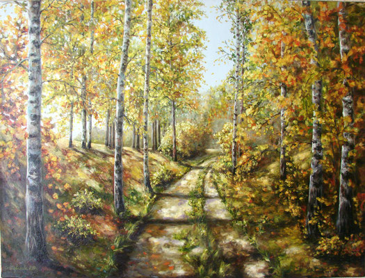 painting "Sunny day" Canvas/oil, 31.5 W x 23.6 H (60х80 сentimeters)2014 ( painting, realism, sun, trees, oil painting, forest, landscape, nature, autumn, Los Angeles, New York City, sky)