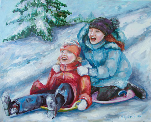 painting. Winter fun. Canvas/oil,2016  15.7 H x 19.7 W, 