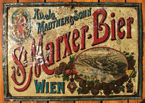 156 Brauerei St. Marx, Blech, Abm. 36 cm x 51,5 cm, Impressum: Blechplakaten-Fabrik Carl Zappe Gablonz a/N, ca. 1900