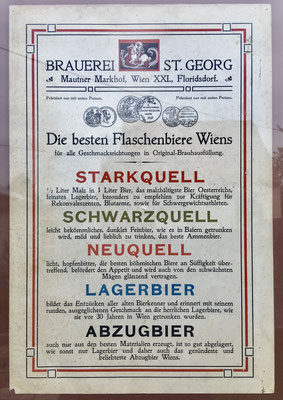 152 St. Georgs Brauerei Floridsdorf, Pappe, Abm. 36 cm x 24,5 cm, kein Impressum, ca. 1907  ( wunderbarer Text )