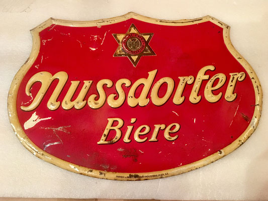 116 Brauerei Nussdorf, Blech, Abm. 27 cm x 37 cm, Impressum: Papier u. Blechdruck Industrie Wien XIX, ca. 1910