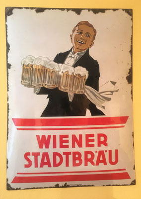 105 Wiener Stadtbräu, Email, Abm. 70cm x 50 cm, Emaillierwerke Austria Wien, ca. 1930