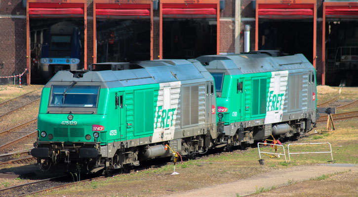 La BB 75409 et 75129 quitte l'atelier de Sotteville (76), le 20-06-2017.