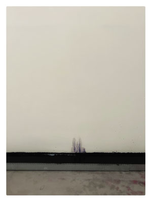 Brumes /2024 / Plaques de plâtre, enduit, rail, encre de Chine / 405x250x14 cm / Détail