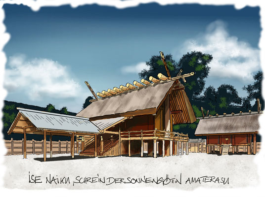Illustration für Ausstellung "Religion und Raum", Ise Schrein Japan