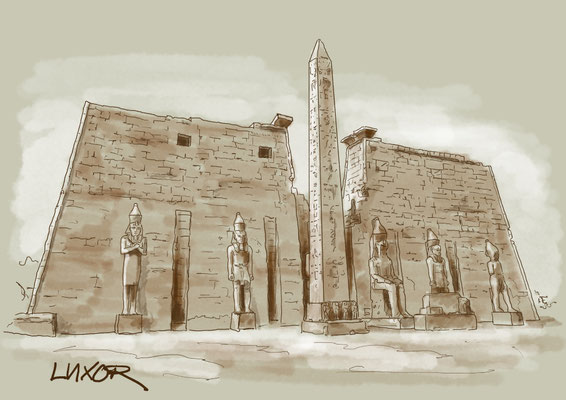 Illustration für Ausstellung "Religion und Raum", Luxor