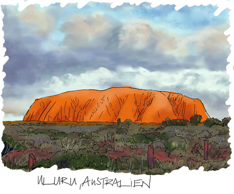 Illustration für Ausstellung "Religion und Raum", Uluru