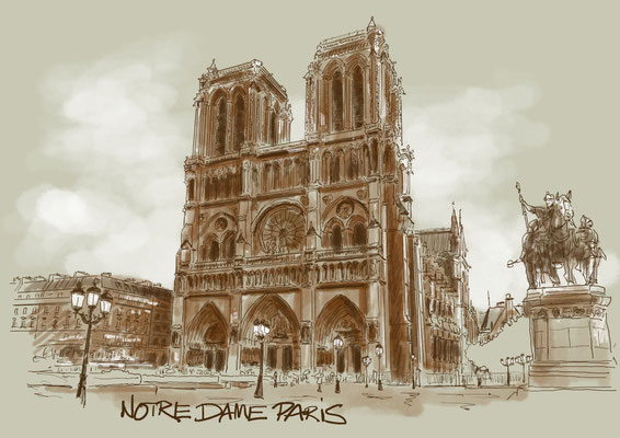 Illustration für Ausstellung "Religion und Raum", Notre Dame Paris