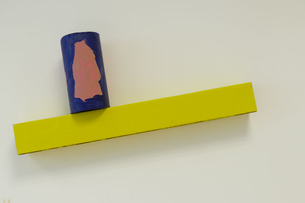 Experimental cardboard object, tube 8.5cmx 16. 5cm  cuboid ca. 5cm x30 cm, Industrial cardboard and acrylic paint  