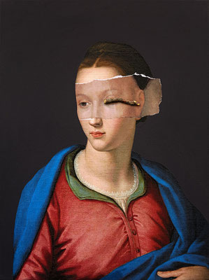 Untitled, 2021 . wood, acrylic and collage on canvas . cm 40x30