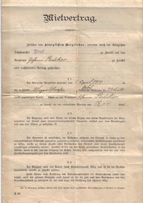 Mietvertrag von 1914<br> <font size=1>Seite 1
