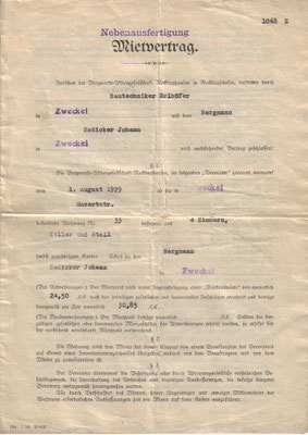 Mietvertrag von 1929 <br><font size=1>Seite 1