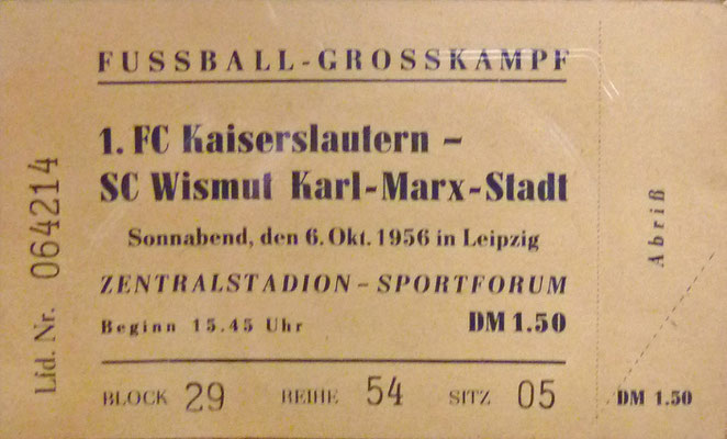 Eintrittsikarte zum Spiel im Zentralstadion in Leipzig (Foto: Archiv FCK-Museum)