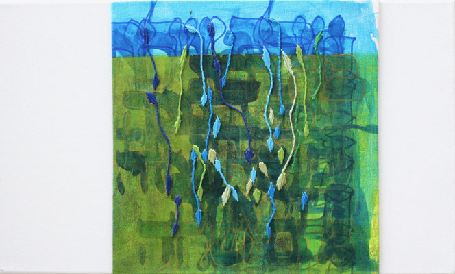 Yashir (b), 30x50 cm, acrylique mixte et broderie sur toile, 2024 