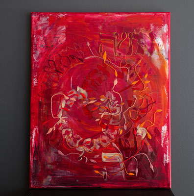 Yashir (isha, ish, ahava)*, 50x40 cm, acrylique mixte et broderie sur toile, 2022 | fr 1'200 