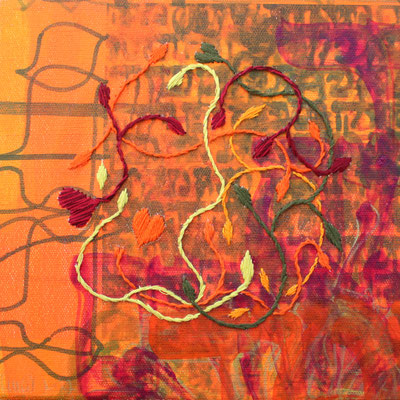 Yashir (2), 20x20 cm, acrylique mixte et broderie sur toile, 2022
