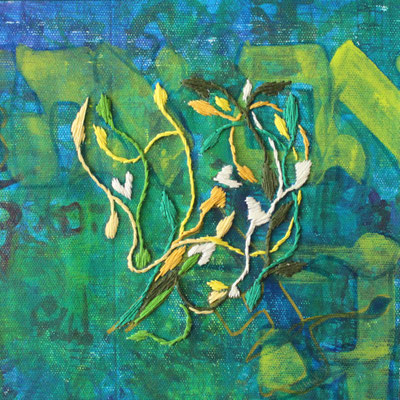 Yashir (3), 20x20 cm, acrylique mixte et broderie sur toile, 2022 
