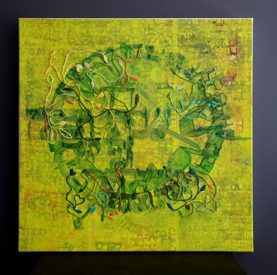 Yashir (a), 50x50 cm, acrylique mixte et broderie sur toile, 2022 | fr 1'300