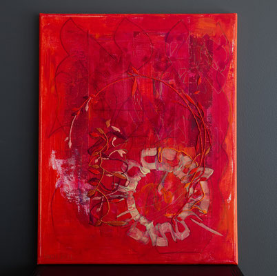 Yashir (isha, ish, ahava)*, 50x40 cm, acrylique mixte et broderie sur toile, 2022 | fr 1'200 
