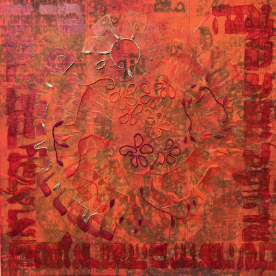 Yashir (b), 50x50 cm, acrylique mixte et broderie sur toile, 2022 | fr 1'300
