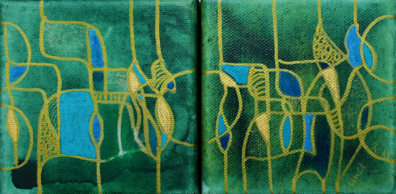 encres et feutres sur toile, dyptique, 2025, 10 x 20 cm
