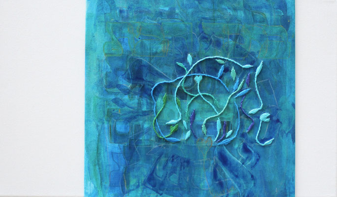 Yashir (b), 30x50 cm, acrylique mixte et broderie sur toile, 2024 