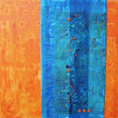Yashir (b), 60x60 cm, acrylique mixte et broderie sur toile, 2024 
